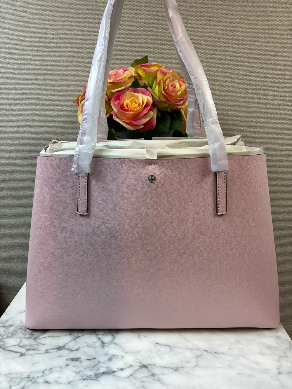 Tory Burch Coral Pink Textured Leather Large Blake Tote Bag - NWT Retail $395